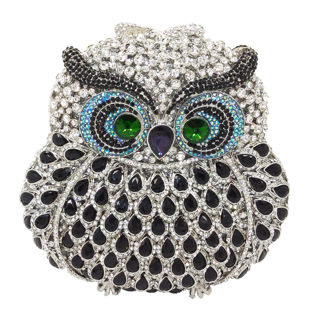 Owl Face Rhinestone Clutch Purse