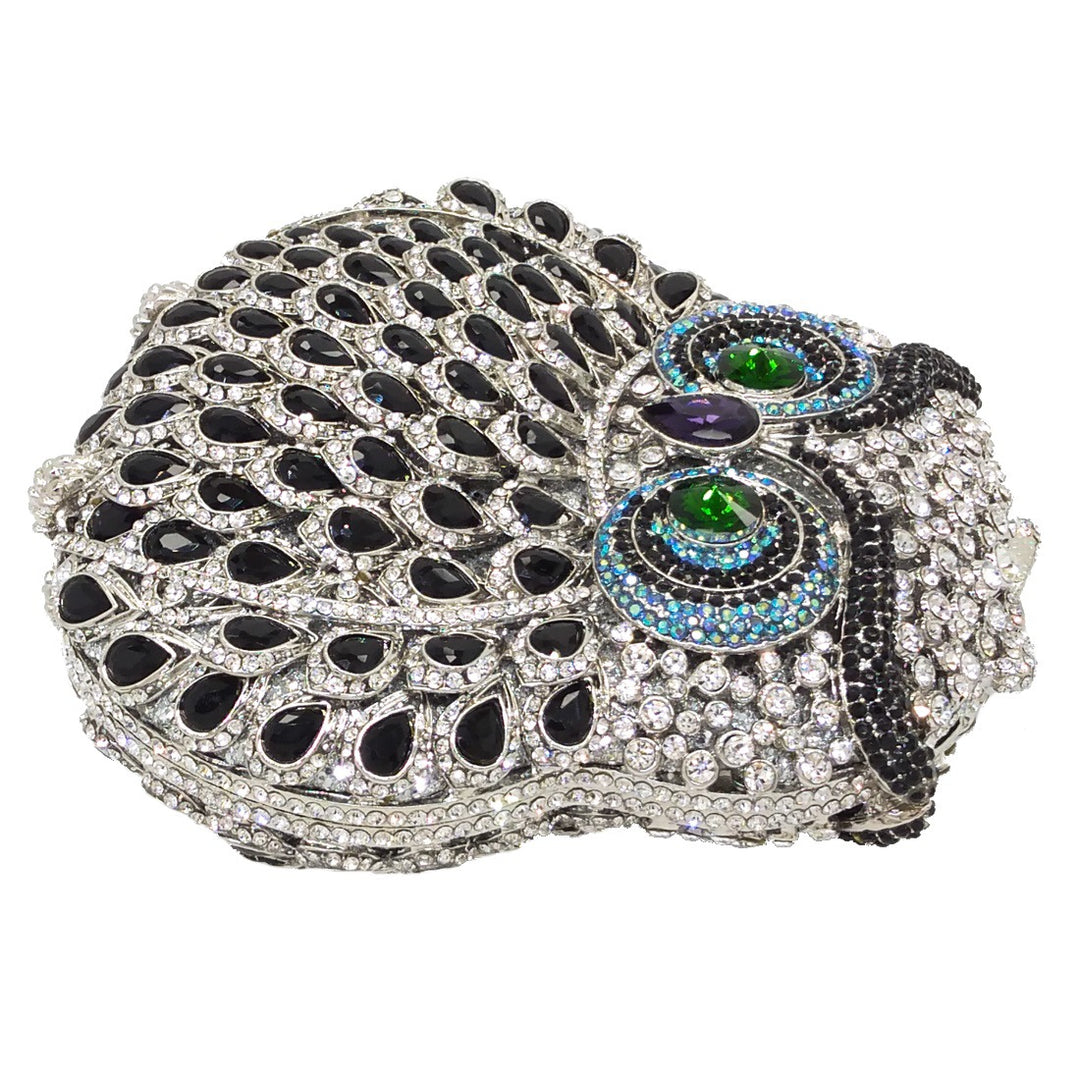 Owl Face Rhinestone Clutch Purse