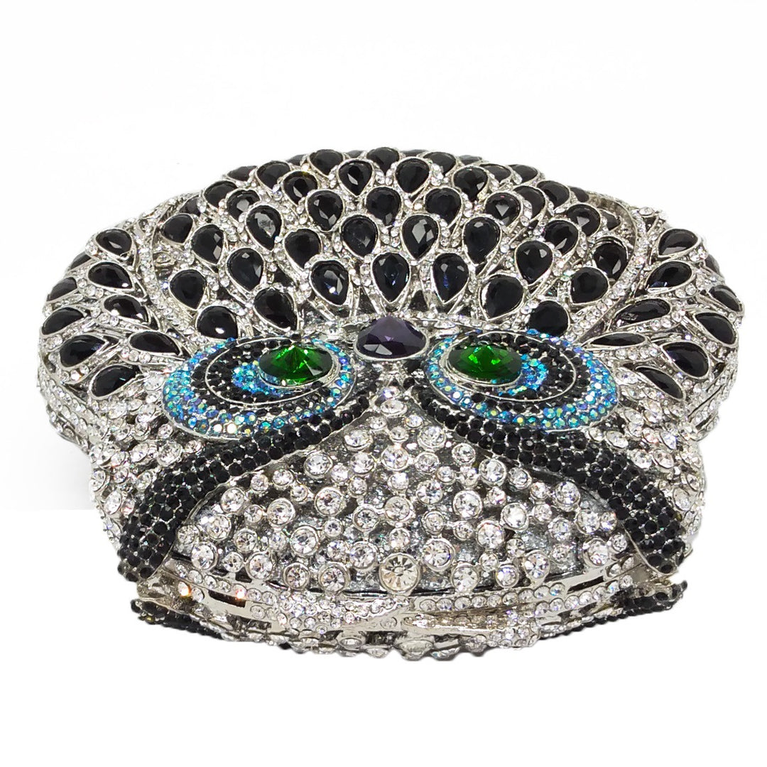 Owl Face Rhinestone Clutch Purse