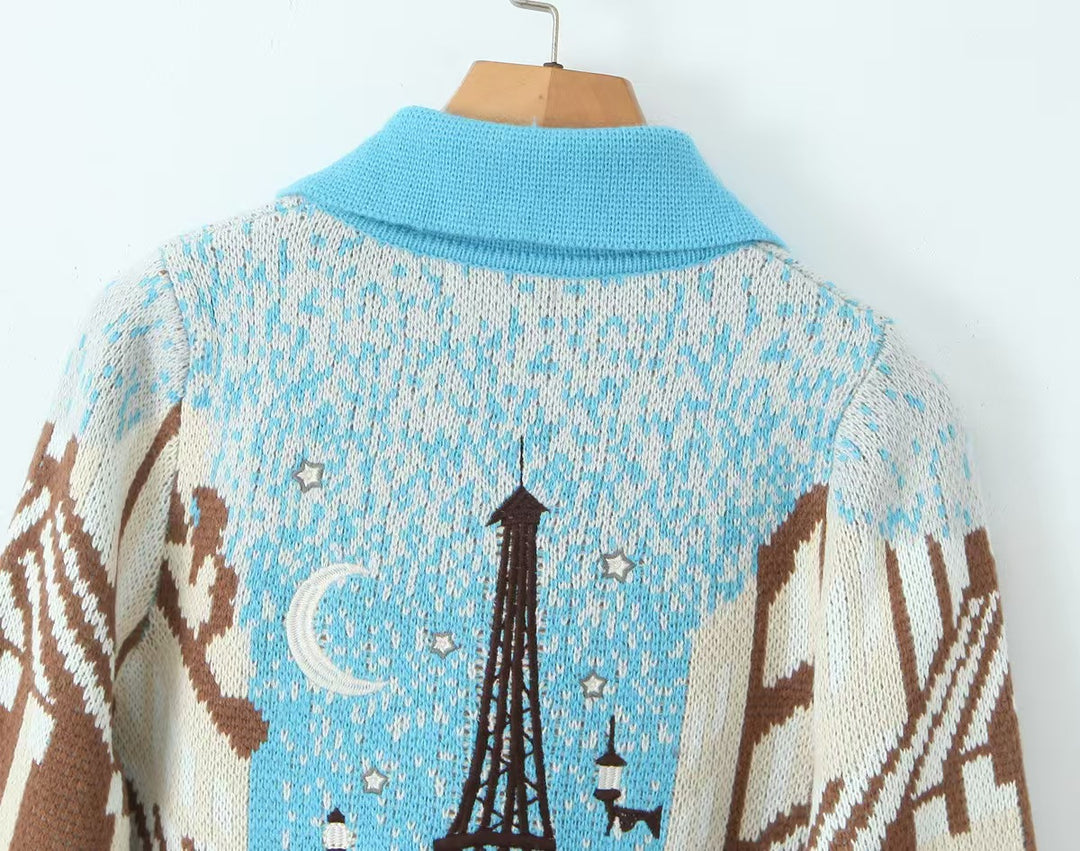 Paris Street Knitted Blue Cardigan