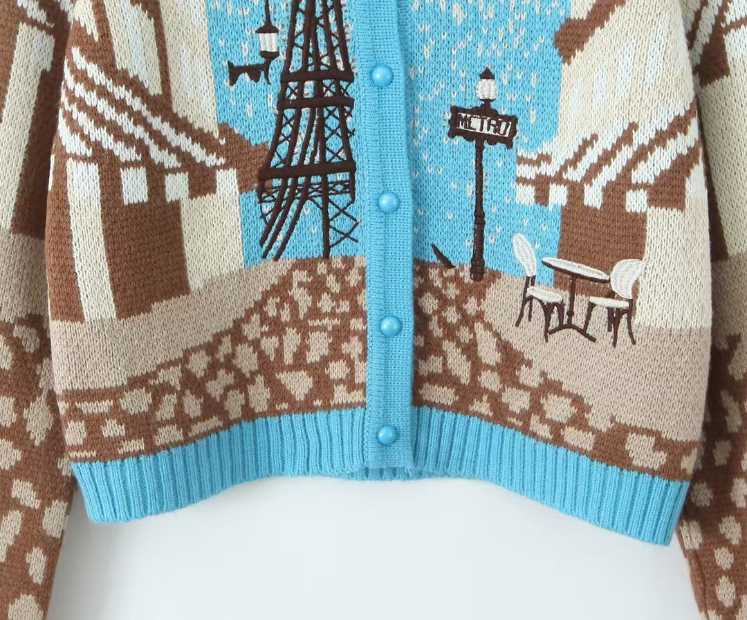 Paris Street Knitted Blue Cardigan