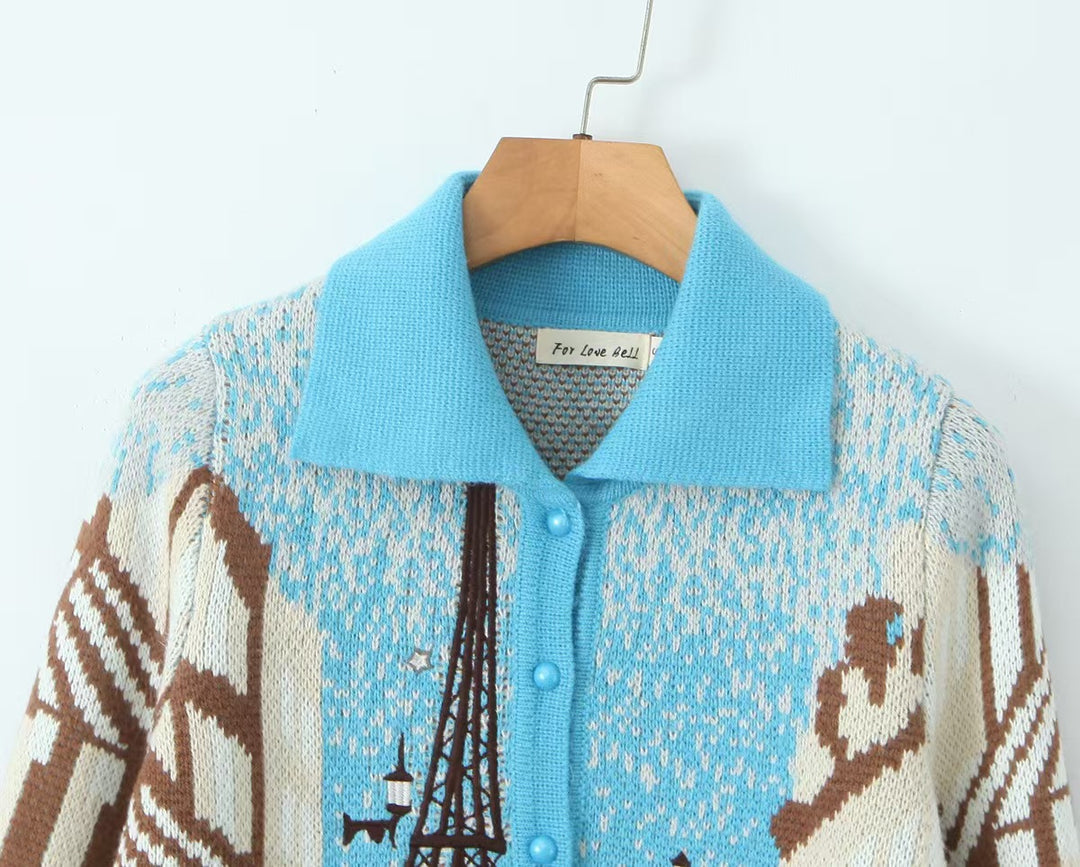 Paris Street Knitted Blue Cardigan