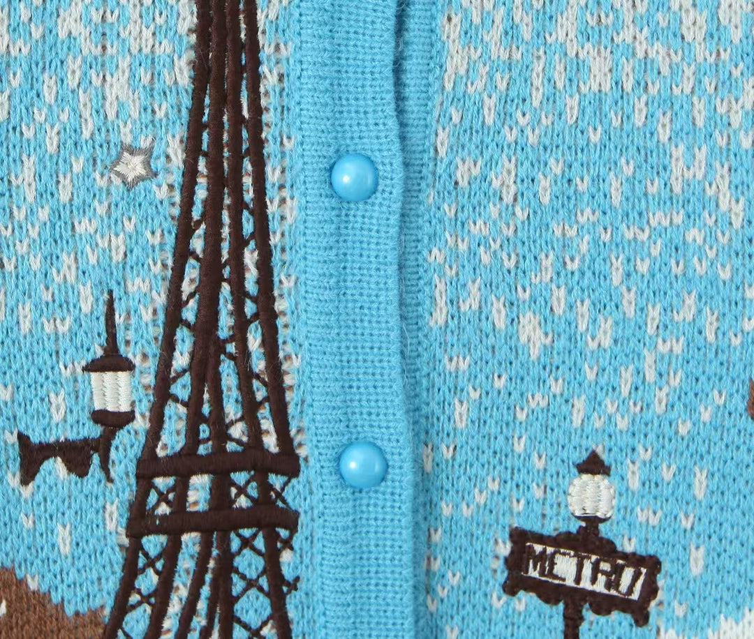 Paris Street Knitted Blue Cardigan