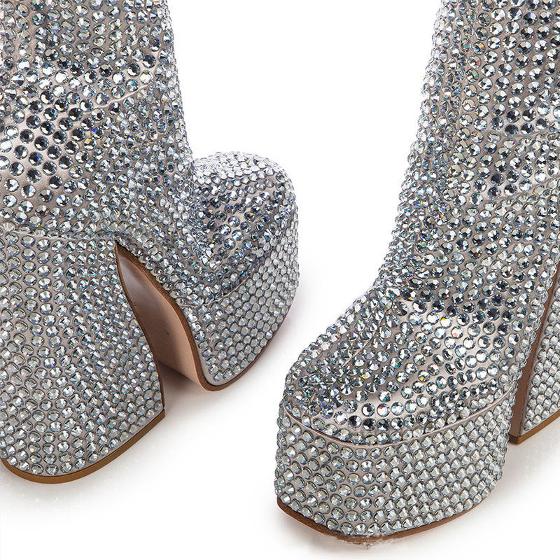 Rhinestone Embellished Mid Calf Boot