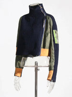 Load image into Gallery viewer, Tricolor Spliced Knitted Cropped Jacket
