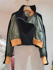 Tricolor Spliced Knitted Cropped Jacket