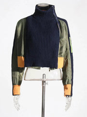 Tricolor Spliced Knitted Cropped Jacket