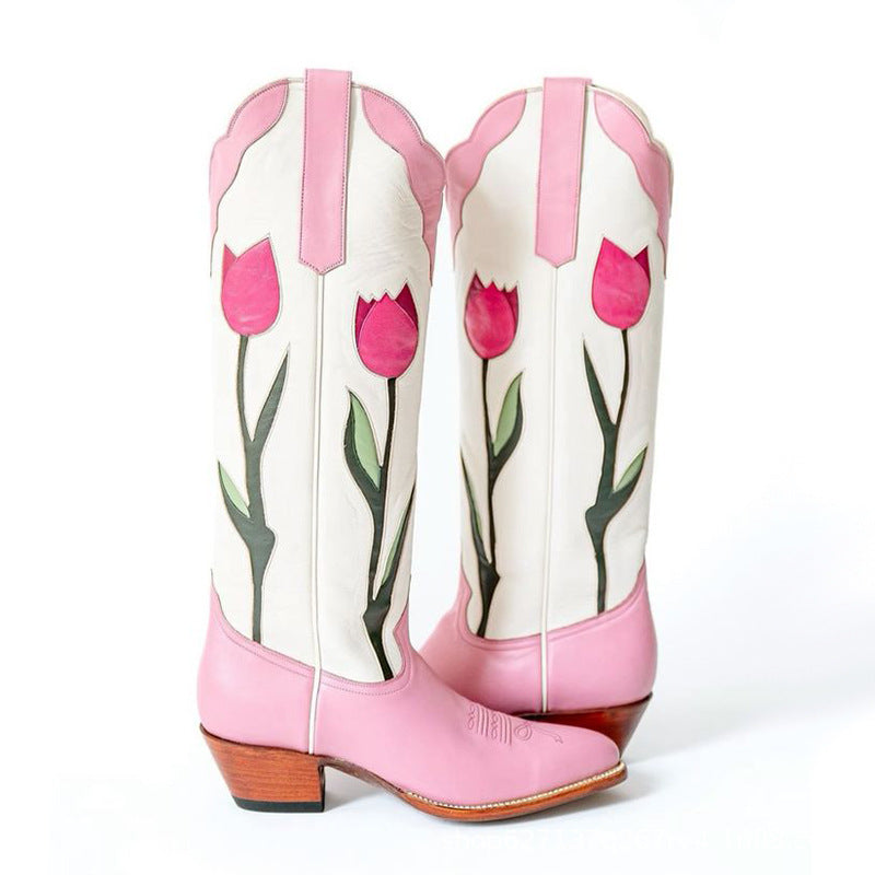 Tulip Embroidered Knee High Boot