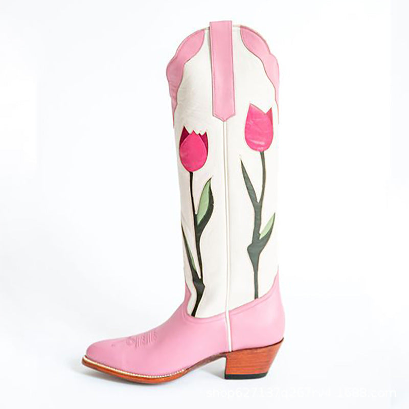 Tulip Embroidered Knee High Boot