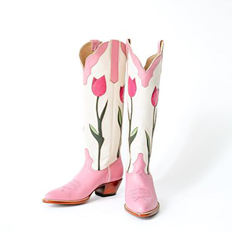 Tulip Embroidered Knee High Boot